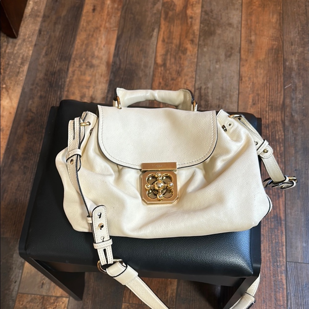 Chloe Cream Gold Satchel with Structured Design